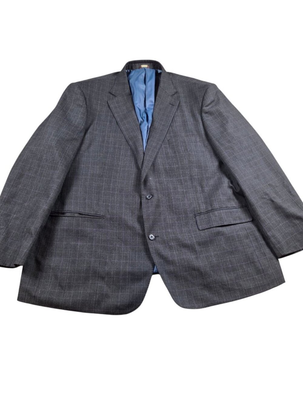 Oak Hill Blazer Jacket Mens 2XL Gray Purple Poly Blend Plaid Lined Two Button